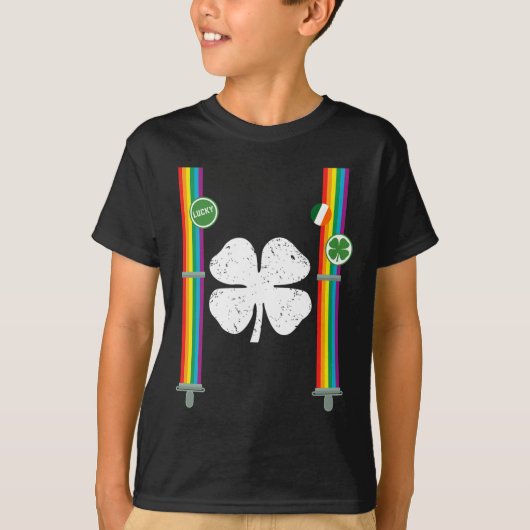 T-shirt St. Patrick's Day Arc-en-ciel Suspenders Clover Bo (Devant)
