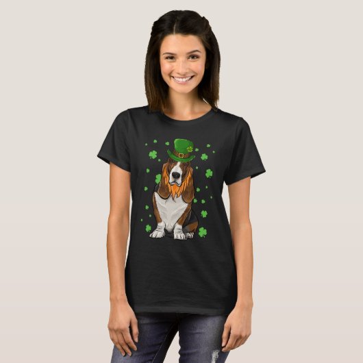 T-shirt St Patricks Day Basset Hound Dog Shamrock (Devant entier)