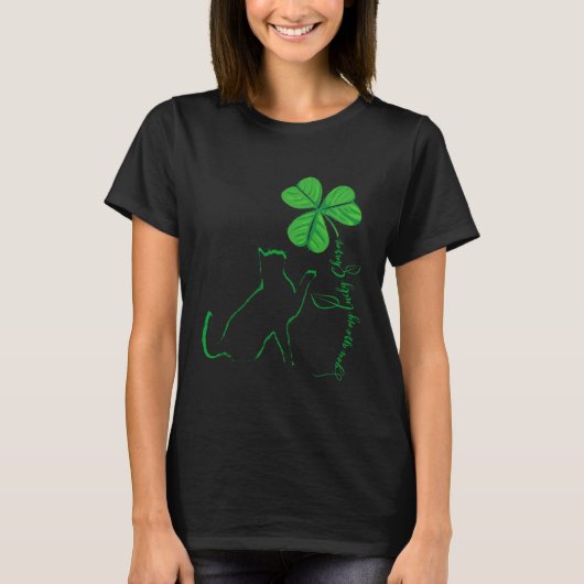 T-shirt St Patricks Day Black Cat My Lucky Charm Shamrock  (Devant)