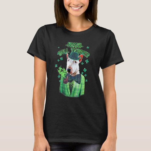 T-shirt St Patrick's Day Bull Terrier Chien Shamrock C (Devant)
