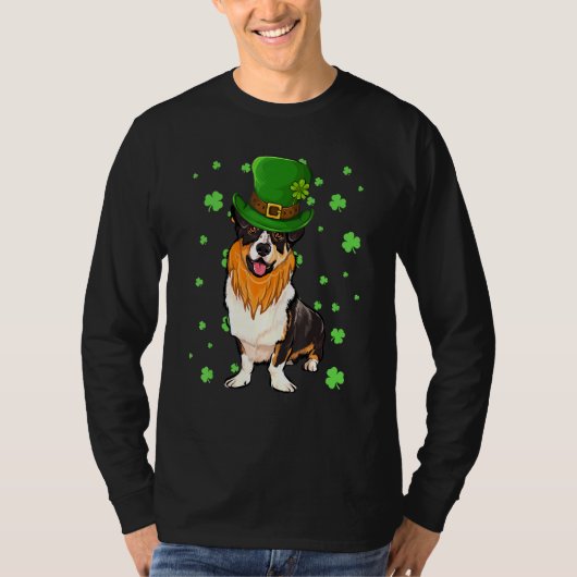T-shirt St Patricks Day Cardigan Welsh Corgi Dog Shamrock (Devant)