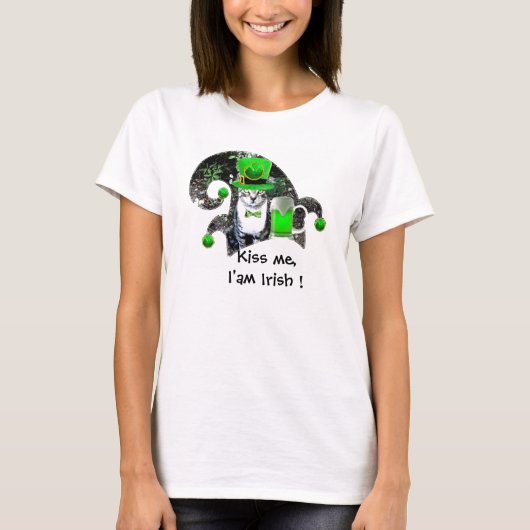 T-SHIRT ST PATRICK'S DAY CHAT AVEC BIÈRE IRLANDAISE VERTE, (Devant)