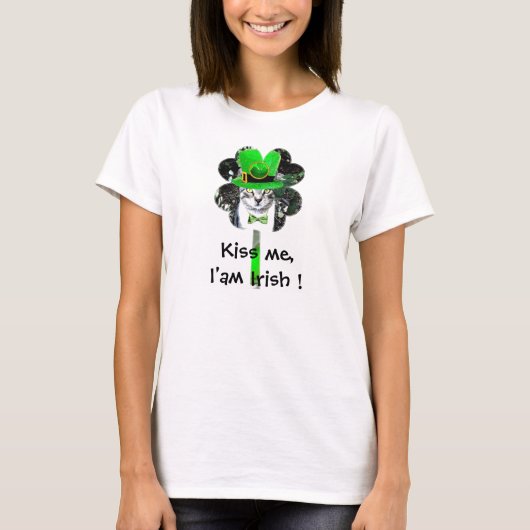 T-SHIRT ST PATRICK'S DAY CHAT AVEC CLOVER VERT (Devant)