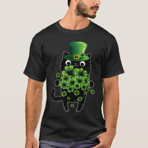 T-shirt St Patricks Day Chat Noir Leprechaun Trèfle Iri