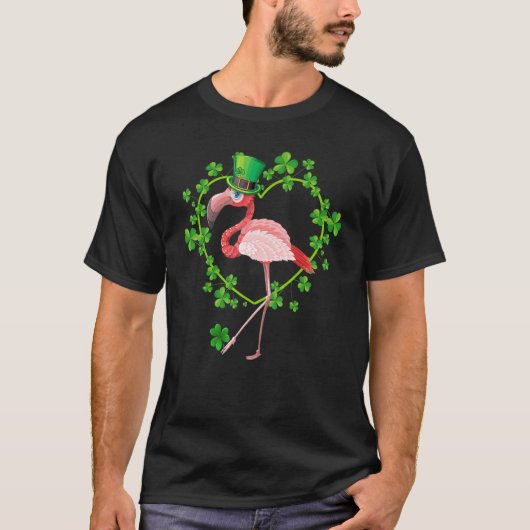 T-shirt St Patricks Day Cute Flamingo Shamrock Heart Lepre (Devant)