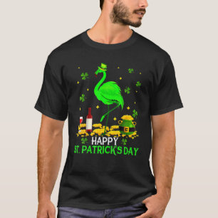 T-shirt St. Patrick's Day Drôle Flamant rose vert Boire Wi
