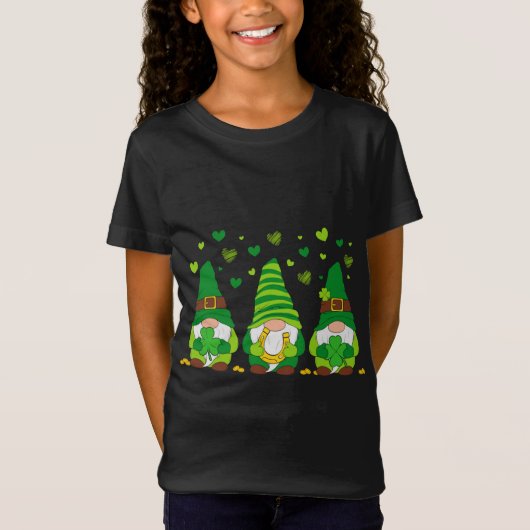 T-Shirt St. Patrick's Day Girl Gnomes with Bows and Clover (Devant)