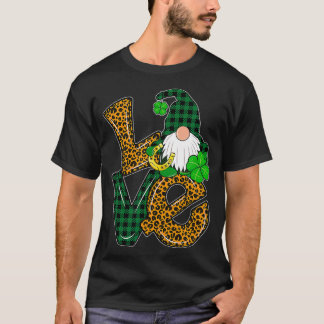 T-shirt St Patrick's Day Gnome Love Funny Leopard Cadfts