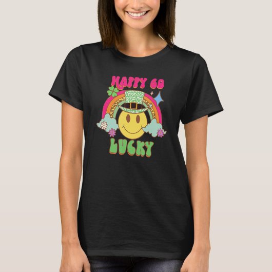 T-shirt St Patricks Day Happy Go Lucky Rainbow Happy Face  (Devant)