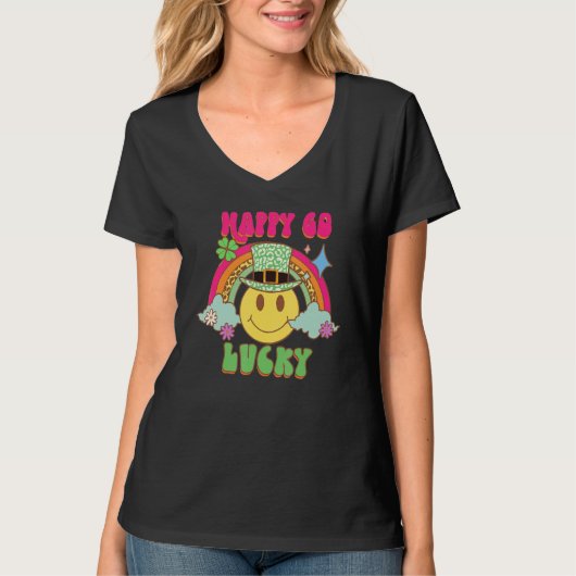T-shirt St Patricks Day Happy Go Lucky Rainbow Happy Face  (Devant)