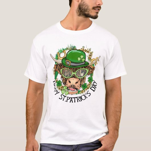 T-shirt ST Patrick's Day Highland Cow Western Cow (Devant)
