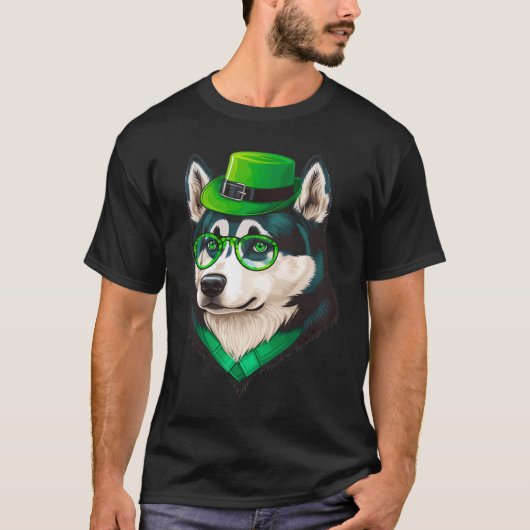 T-shirt St Patrick's Day Hipster Husky Retriever (Devant)