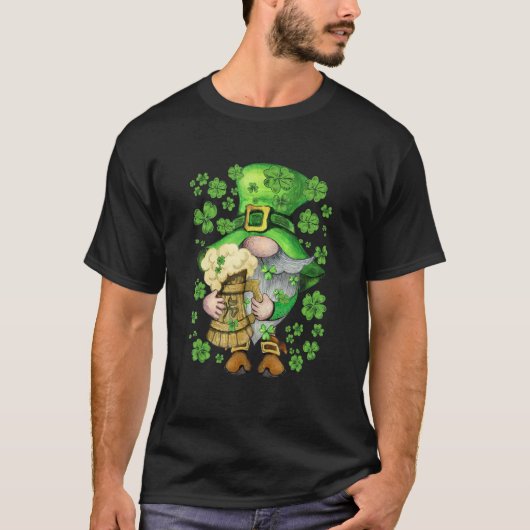 T-shirt St Patrick's Day Irish Gnome Jar Of Beer & Shamroc (Devant)