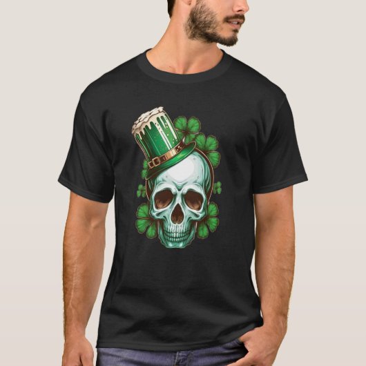 T-shirt St Patricks Day Irish Skull Leprechaun C Shamrock (Devant)