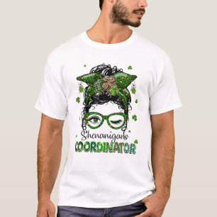 T-shirt St Patrick's Day Leopard Messy Bun Shenanigans Coo