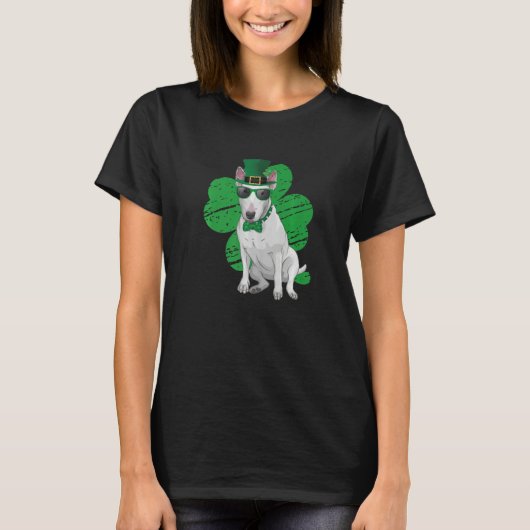 T-shirt St Patrick's Day Leprechaun Bull Terrier Dog Shamr (Devant)