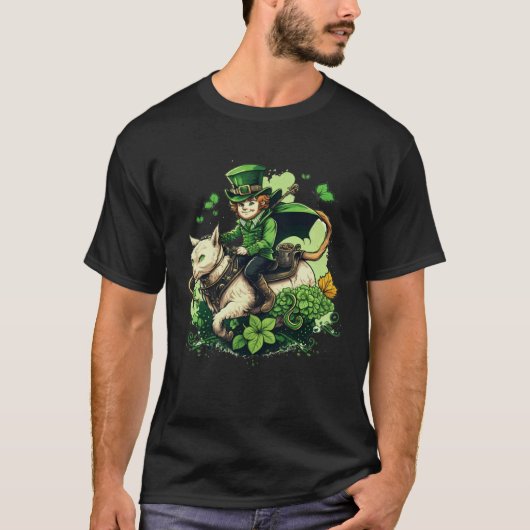 T-shirt St Patricks Day Leprechaun Chat Trèfle 2 (Devant)