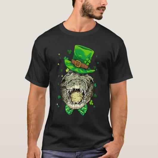 T-shirt St Patrick's Day Leprechaun Crocodile Gators Shamr (Devant)