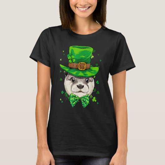 T-shirt St Patrick's Day Leprechaun Otter Shamrock Otter I (Devant)