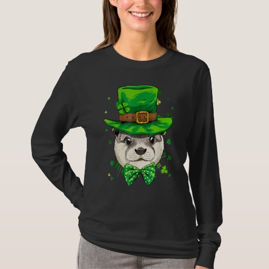 T-shirt St Patrick's Day Leprechaun Otter Shamrock Otter I (Devant)