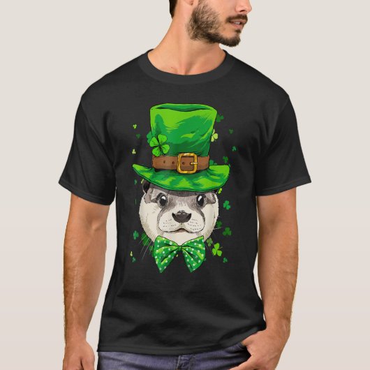 T-shirt St Patrick's Day Leprechaun Otter Shamrock Otter I (Devant)
