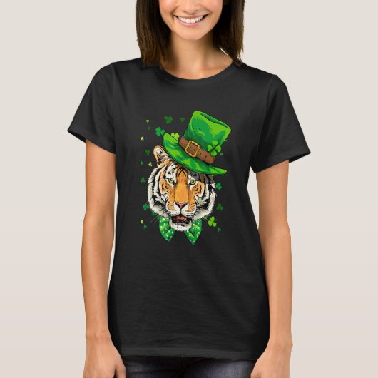 T-shirt St Patrick's Day Leprechaun Tiger Shamrock Tiger   (Devant)
