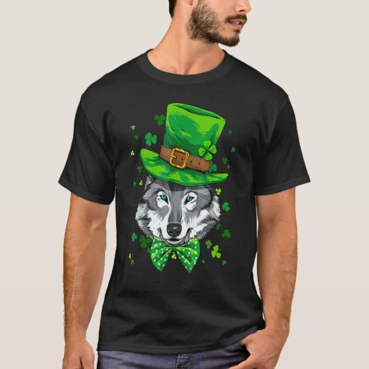 T-shirt St Patrick's Day Leprechaun Wolf Shamrock Wolf Iri (Devant)