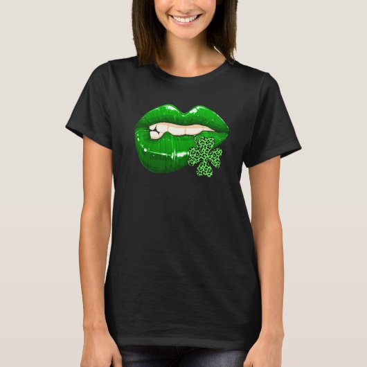 T-shirt St Patrick's Day Lips Leopard Shamrock stupéfiant (Devant)