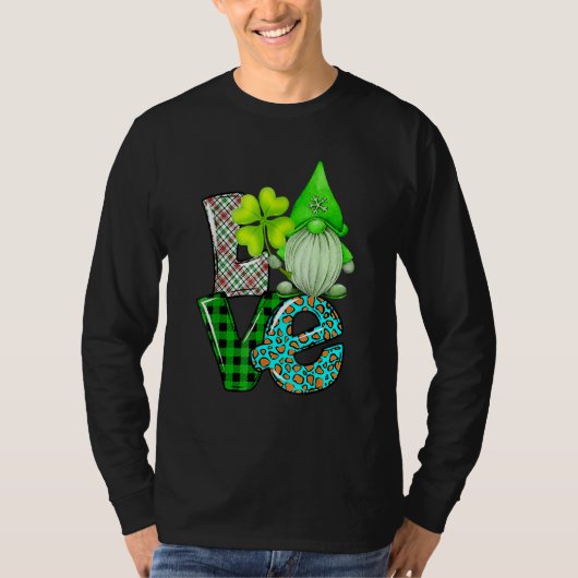 T-shirt St Patrick's Day LOVE Gnomes Shamrock Leopard (Devant)