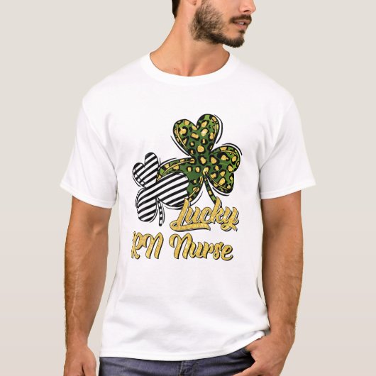 T-shirt St Patrick's Day Lucky RN Nurse Clover Shamrock (Devant)