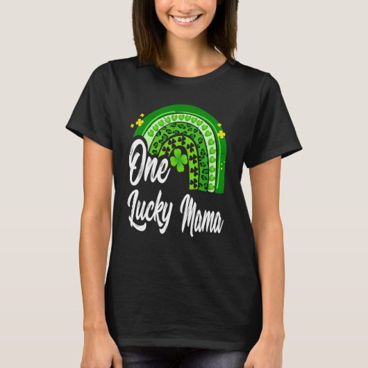 T-shirt St Patrick's Day One Lucky Mama Leopard Rainbow (Devant)