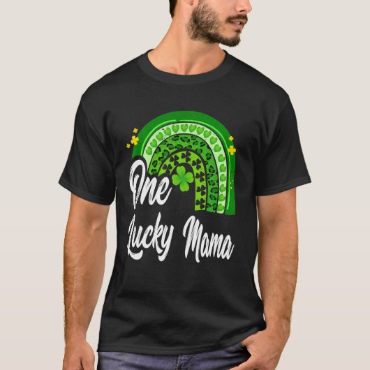 T-shirt St Patrick's Day One Lucky Mama Leopard Rainbow (Devant)