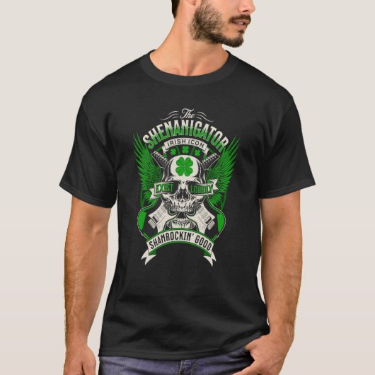 T-shirt St Patricks Day Shamrock Guitar Rock N Roll Skull (Devant)