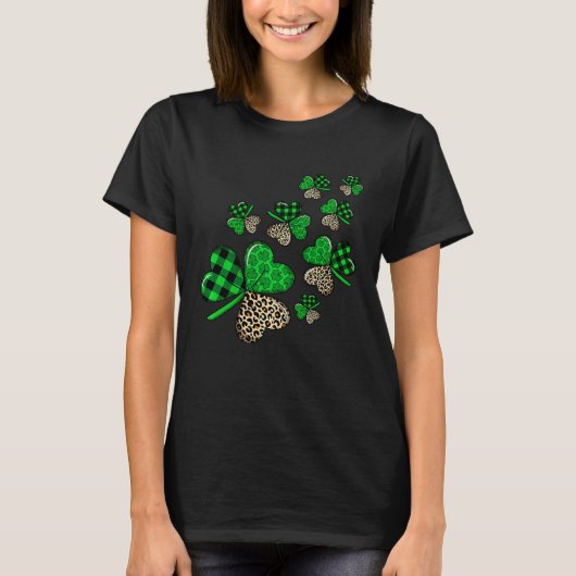 T-shirt St Patricks Day Shamrock Irish Leopard Print Plaid (Devant)