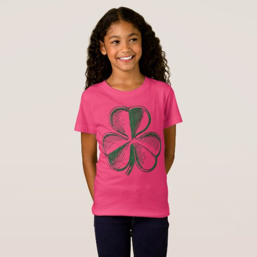 T-Shirt St. Patrick's Day Shamrocks Girls Pink T Shirt (Devant entier)