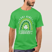 T-shirt St Patrick's Day Ski Girl Rainbow Shamrock Skier S (Devant)