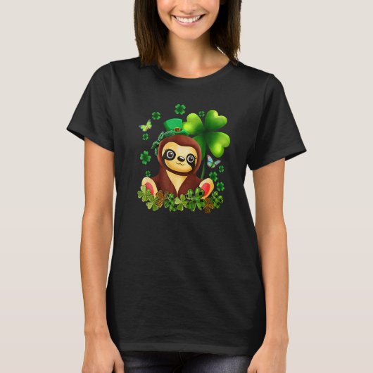 T-shirt St. Patrick's Day Sloth Green Buffalo Plaid Shamro (Devant)