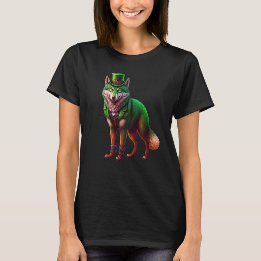 T-shirt St Patrick's Day Wolf Leprechaun Wolf Irish Men Wo (Devant)