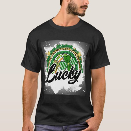 T-shirt St Patrick's Lucky Four Leaf C Green Rainbow (Devant)