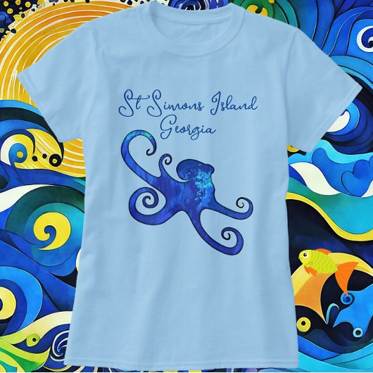 T-shirt St. Simons Island Georgia Blue Octopus