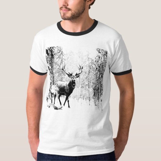 T-shirt Stade Deer Forêt d'hiver Faune Animal Nature Art (Devant)