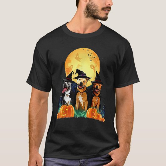 T-shirt Staffordshire Bull Terrier Witch Pumpkin Halloween (Devant)