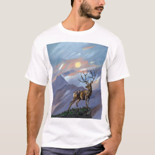 T-shirt Stag sur la montagne au clair de lune - peinture A