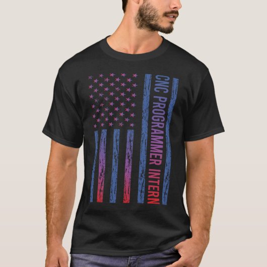 T-shirt Stagiaire programmeur CNC drapeau USA (Devant)