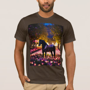 T-shirt Starlit Stallion dans un jardin fleuri