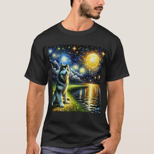 T-shirt Starry Night Alaskan Malamute Chien Van Gogh Lover (Devant)