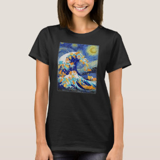 T-shirt Starry Night and Great Wave Cat Cat Lover Cat Mom
