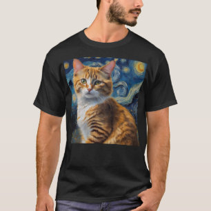 T-shirt Starry Night Art with a Cat