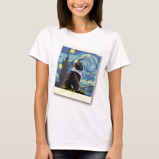 T-shirt Starry night cat (Devant)