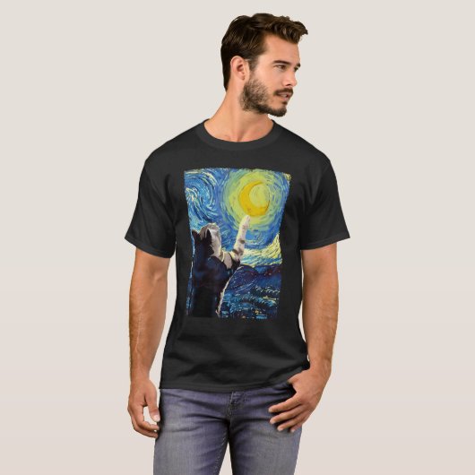 T-shirt Starry Night Cat Peinture Kitten Kitty Cat Maman P (Devant entier)